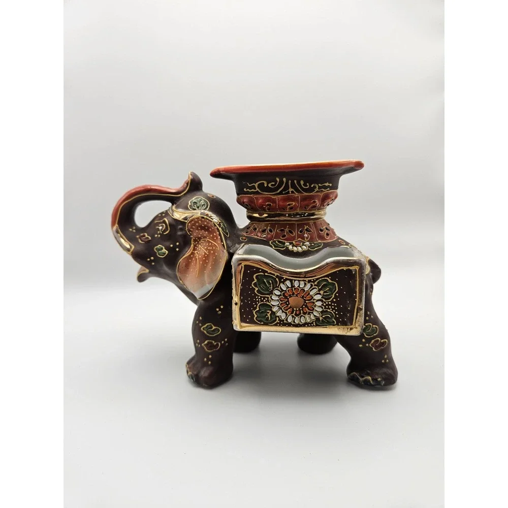 Vtg 1920's/30's Satsuma Moriage Elephant Ashtray Cigarette & Match Holder, Japan